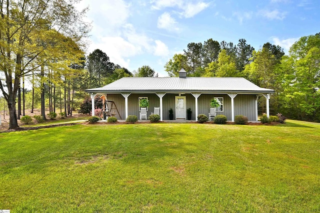 1337 Millrock Church Rd, Gray Court, SC 29645 - farmhouse inspired home with a porch, a front lawn, and metal roof