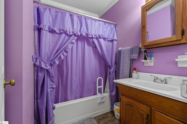 407 Rotterdam Rd, Easley, SC 29640 - full bathroom featuring shower / tub combo with curtain, vanity, a textured ceiling, and wood finished floors
