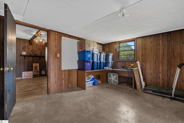 407 Rotterdam Rd, Easley, SC 29640 - interior space with a chandelier, concrete floors, and wooden walls