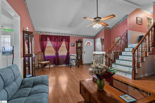 407 Rotterdam Rd, Easley, SC 29640 - living area featuring ceiling fan, a wealth of natural light, wood finished floors, and lofted ceiling