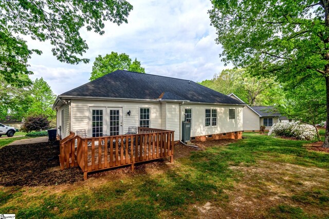 15 Red Cedar Ct, Simpsonville, SC 29681 - back of house featuring a yard, crawl space, a wooden deck, and a shingled roof