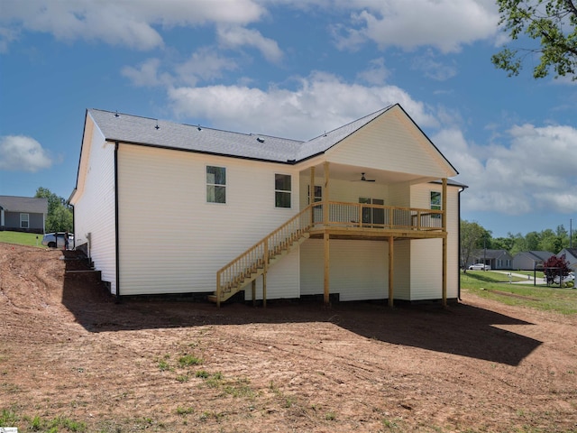 242 Queensbury Way, Spartanburg, SC 29302 - back of house with a wooden deck, a ceiling fan, and stairway