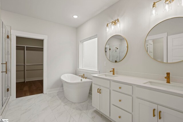 47 Park Vista Way, Greenville, SC 29617 - bathroom with a shower stall, marble finish floor, a sink, and a soaking tub