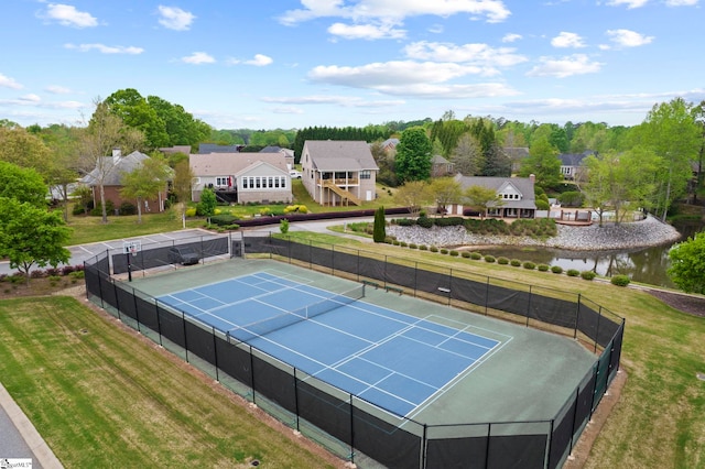 47 Park Vista Way, Greenville, SC 29617 - view of tennis court featuring a water view, a yard, a residential view, and fence