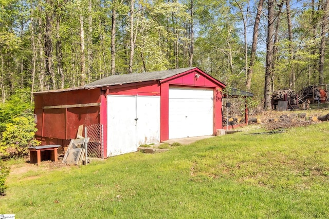 4150 Sandy Flat Rd, Taylors, SC 29687 - detached garage featuring a wooded view