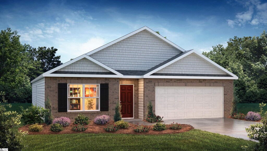 1416 Slades St Lot 0332, Woodruff, SC 29388 - craftsman house featuring a garage, driveway, a front lawn, and brick siding