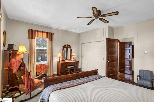 406 N Main St, Fountain Inn, SC 29644 - bedroom with ornamental molding, a closet, ceiling fan, and attic access