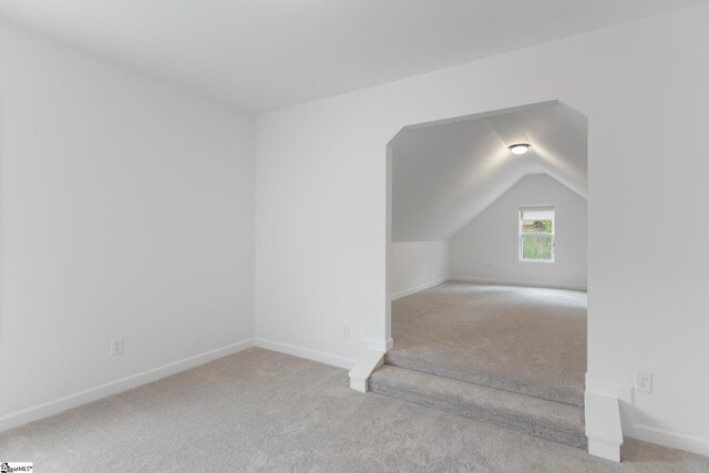 additional living space featuring baseboards, lofted ceiling, and carpet floors