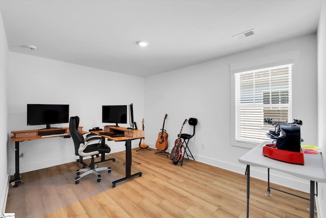 102 Moorish Cir, Simpsonville, SC 29681 - home office with recessed lighting, visible vents, baseboards, and wood finished floors