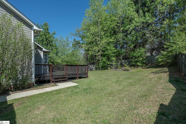 38 River Park Ln, Taylors, SC 29687 - view of yard with a wooden deck and a fenced backyard