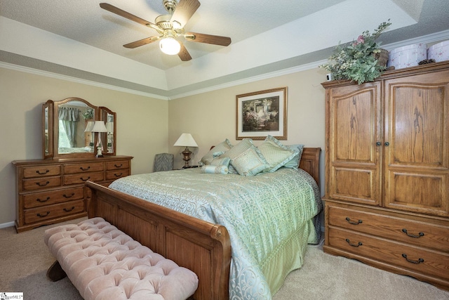 38 River Park Ln, Taylors, SC 29687 - bedroom with a tray ceiling, crown molding, a ceiling fan, and light carpet