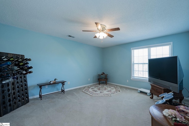 38 River Park Ln, Taylors, SC 29687 - unfurnished room featuring a textured ceiling, baseboards, visible vents, ceiling fan, and carpet floors