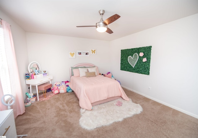 bedroom featuring carpet floors and ceiling fan