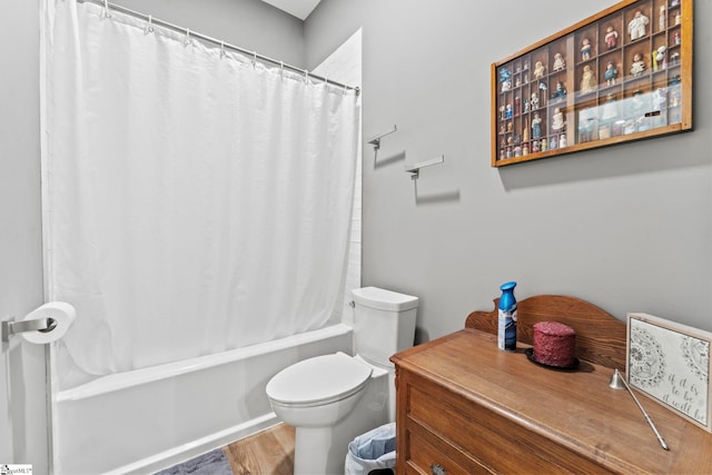 1359 Martin Creek Rd, Seneca, SC 29678 - full bathroom with wood finished floors, toilet, and shower / bathtub combination with curtain