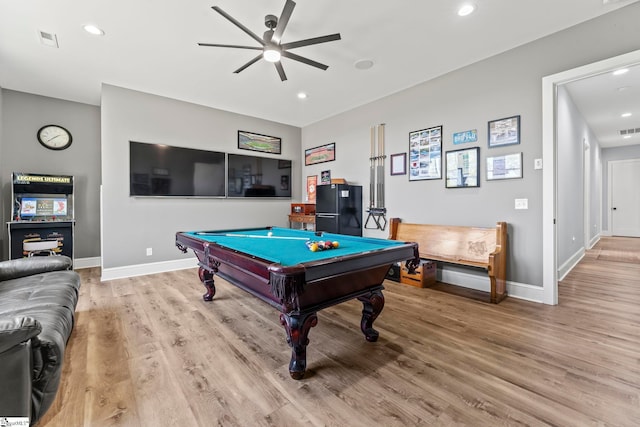 1359 Martin Creek Rd, Seneca, SC 29678 - game room featuring light wood finished floors, baseboards, visible vents, a ceiling fan, and pool table