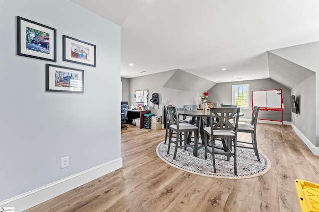 1359 Martin Creek Rd, Seneca, SC 29678 - dining area featuring baseboards, vaulted ceiling, wood finished floors, and recessed lighting