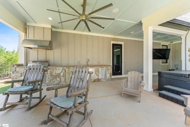 1359 Martin Creek Rd, Seneca, SC 29678 - view of patio / terrace featuring an outdoor kitchen, a ceiling fan, a hot tub, and a grill