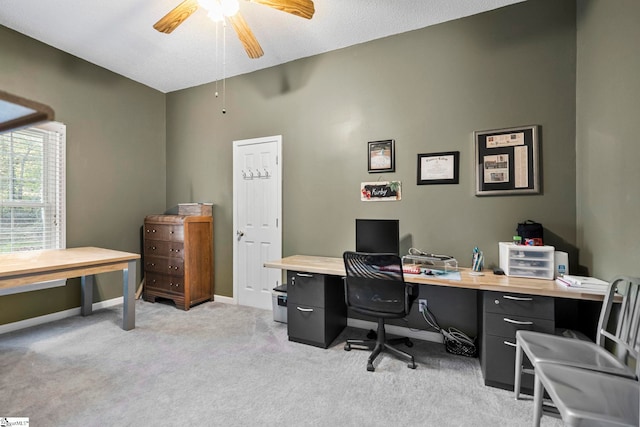 408 S 2nd St, Easley, SC 29640 - home office featuring a ceiling fan, baseboards, and light carpet