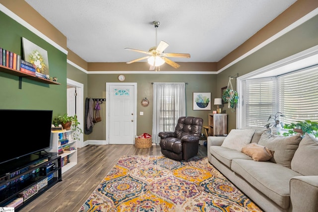 408 S 2nd St, Easley, SC 29640 - living room with plenty of natural light, a ceiling fan, wood finished floors, and baseboards
