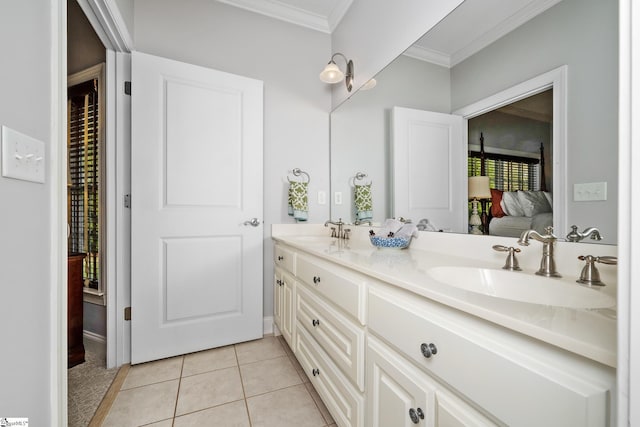 127 Warren Dr, Easley, SC 29640 - ensuite bathroom with crown molding, a sink, tile patterned floors, double vanity, and ensuite bath