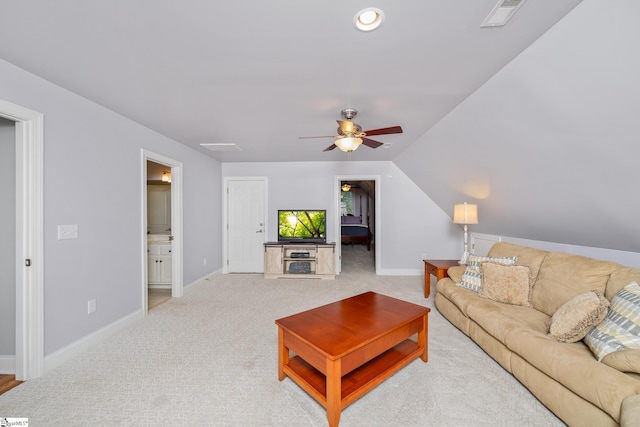 127 Warren Dr, Easley, SC 29640 - living area with baseboards, a ceiling fan, visible vents, and light carpet
