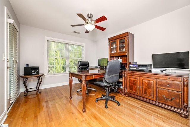 127 Warren Dr, Easley, SC 29640 - office with light wood-style floors, visible vents, a ceiling fan, and baseboards