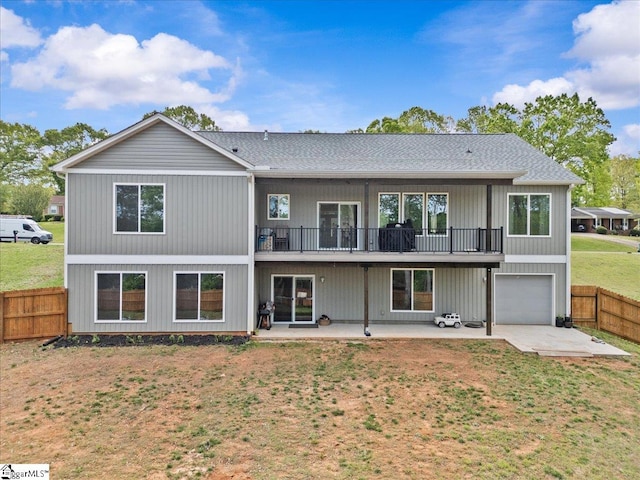 308 Pineridge Dr, Spartanburg, SC 29303 - rear view of house featuring a patio area, a balcony, an attached garage, fence, and a yard