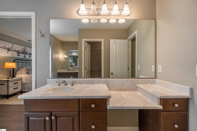 bathroom with wood finished floors, vanity, and ensuite bathroom
