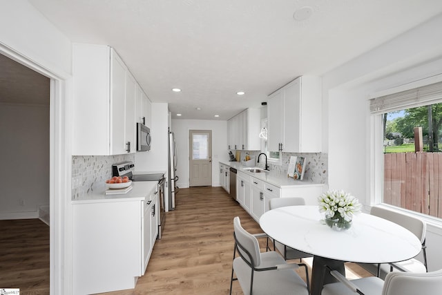 kitchen featuring stainless steel appliances, light countertops, and a healthy amount of sunlight