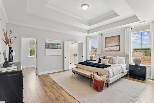 600 Novelty Dr Lot 488Cassandra, Farmhouse, Greer, SC 29651 - bedroom with light wood finished floors, a tray ceiling, crown molding, and multiple windows