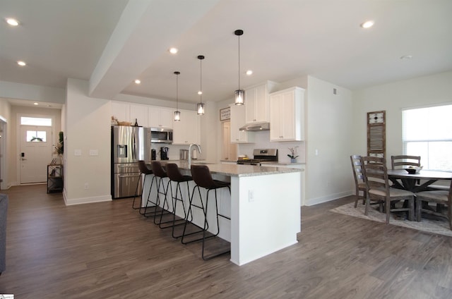 kitchen with plenty of natural light, a sink, dark wood-type flooring, and appliances with stainless steel finishes
