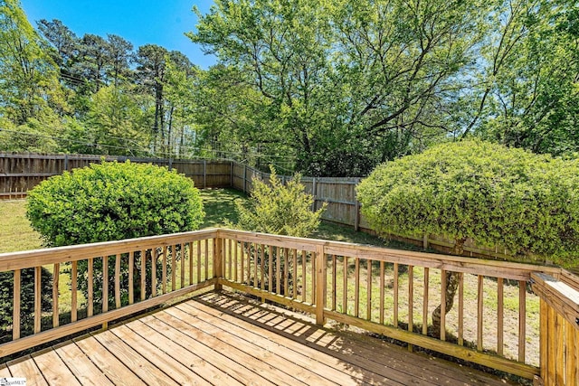 wooden deck featuring a fenced backyard
