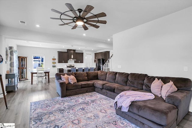 2 Yakama Way, Greenville, SC 29607 - living area with a ceiling fan, visible vents, recessed lighting, and light wood-style flooring