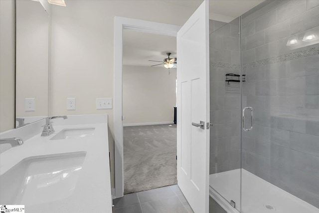 2 Yakama Way, Greenville, SC 29607 - bathroom featuring tile patterned flooring, a ceiling fan, a sink, and a shower stall
