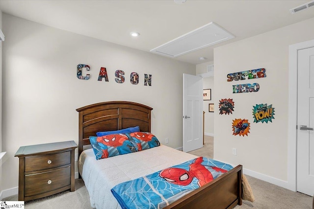 2 Yakama Way, Greenville, SC 29607 - bedroom with attic access, baseboards, visible vents, recessed lighting, and light colored carpet