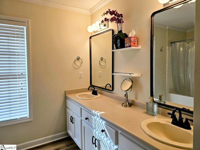 949 Jones Mill Rd, Fountain Inn, SC 29644 - full bathroom with crown molding, a sink, and double vanity