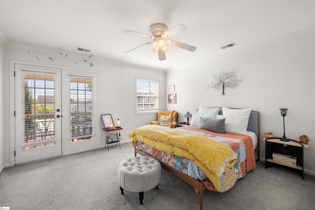 504 Anderson St, Greenville, SC 29601 - bedroom featuring carpet, visible vents, access to outside, and ornamental molding