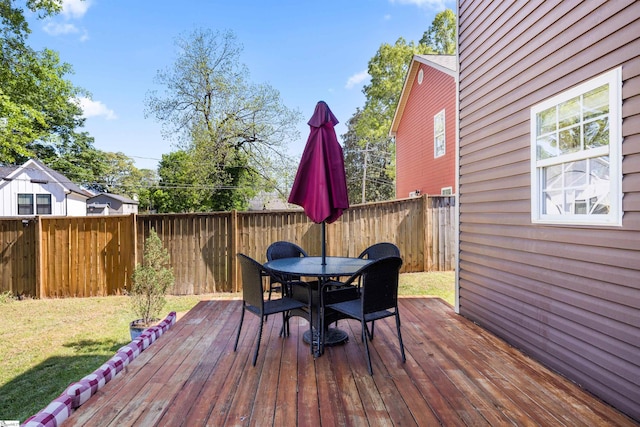 504 Anderson St, Greenville, SC 29601 - wooden deck featuring a lawn, outdoor dining area, and fence