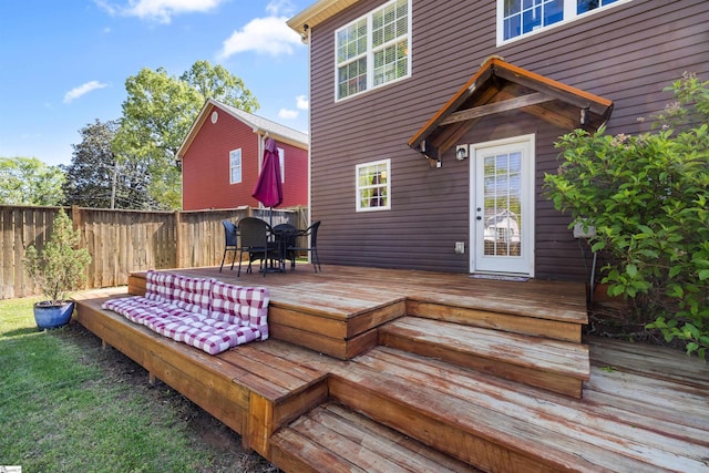504 Anderson St, Greenville, SC 29601 - wooden terrace featuring outdoor dining space and fence