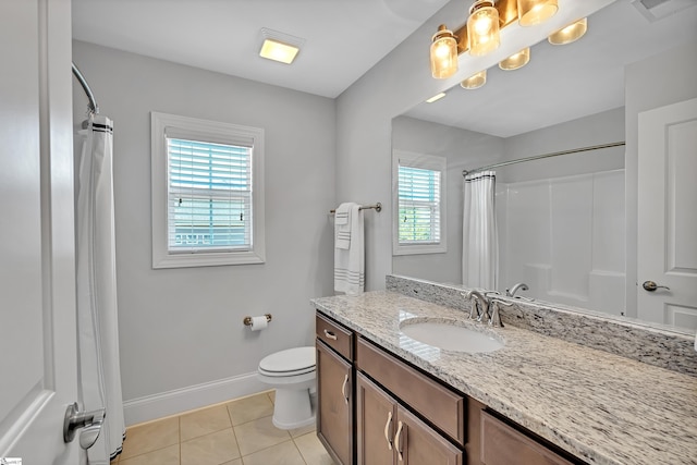 bathroom featuring a healthy amount of sunlight, tile patterned flooring, baseboards, and toilet