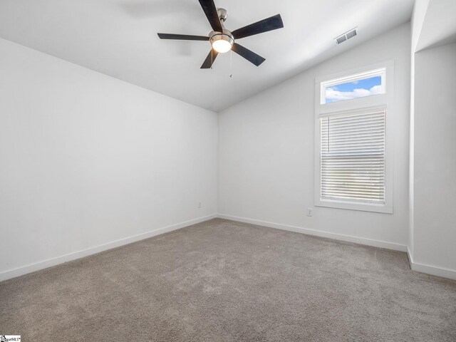 1415 Darrowby Way, Spartanburg, SC 29301 - empty room featuring lofted ceiling, a ceiling fan, visible vents, and light colored carpet