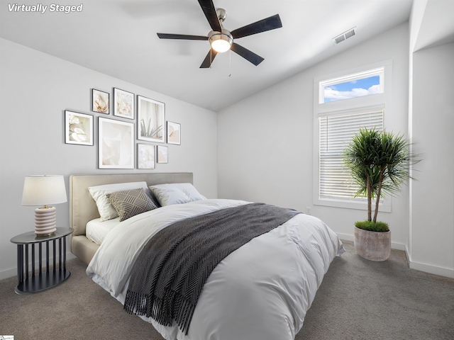 1415 Darrowby Way, Spartanburg, SC 29301 - carpeted bedroom with lofted ceiling, a ceiling fan, baseboards, and visible vents