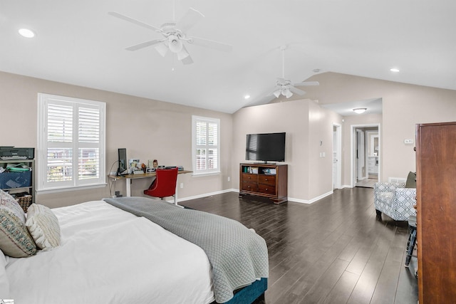 204 Thackston St, Fountain Inn, SC 29644 - bedroom featuring vaulted ceiling, a ceiling fan, baseboards, dark wood-style floors, and recessed lighting