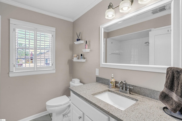 204 Thackston St, Fountain Inn, SC 29644 - full bath with vanity, a shower, toilet, ornamental molding, and visible vents