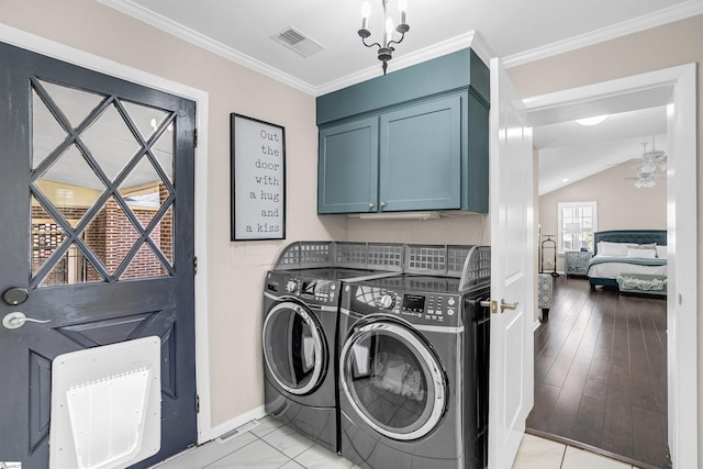 204 Thackston St, Fountain Inn, SC 29644 - washroom with visible vents, baseboards, washer and dryer, cabinet space, and ceiling fan