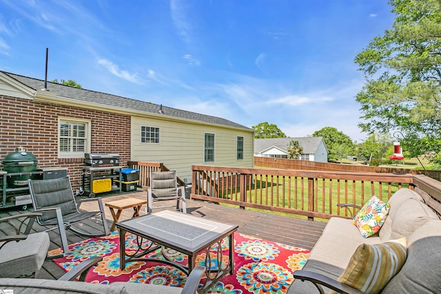 204 Thackston St, Fountain Inn, SC 29644 - deck with fence, a yard, outdoor lounge area, and area for grilling