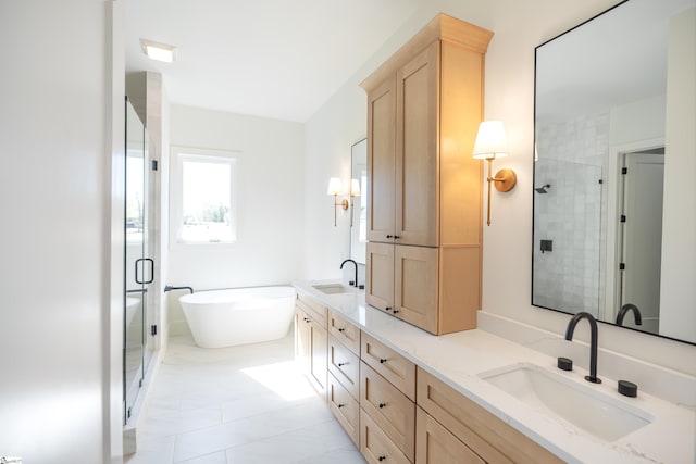545 E Airport Rd, Greer, SC 29651 - full bathroom with a soaking tub, a sink, double vanity, and a stall shower