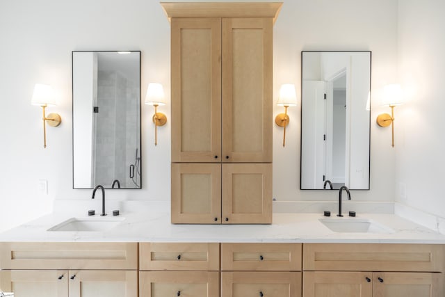 545 E Airport Rd, Greer, SC 29651 - bathroom with a shower with shower door, a sink, and double vanity