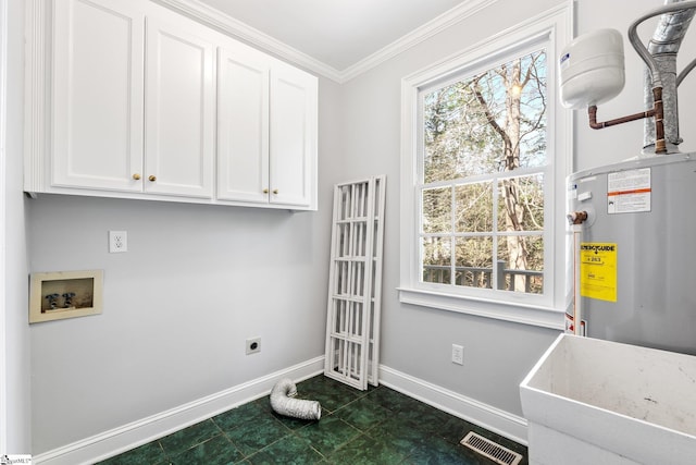 8 Atchison Way, Simpsonville, SC 29680 - washroom featuring gas water heater, hookup for an electric dryer, baseboards, visible vents, and cabinet space