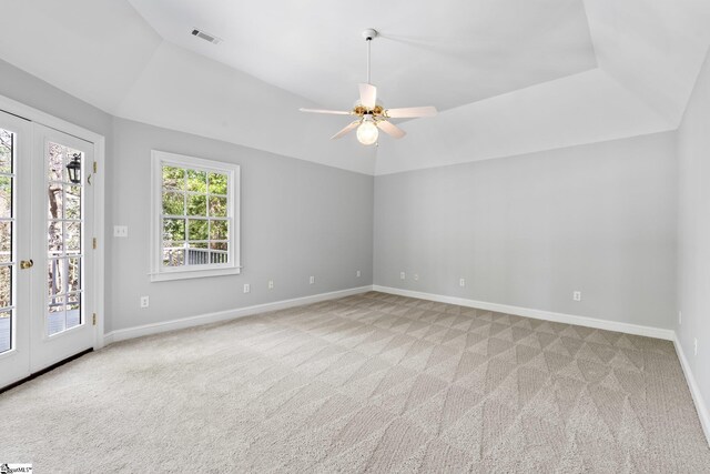 8 Atchison Way, Simpsonville, SC 29680 - carpeted empty room featuring lofted ceiling, visible vents, baseboards, and ceiling fan